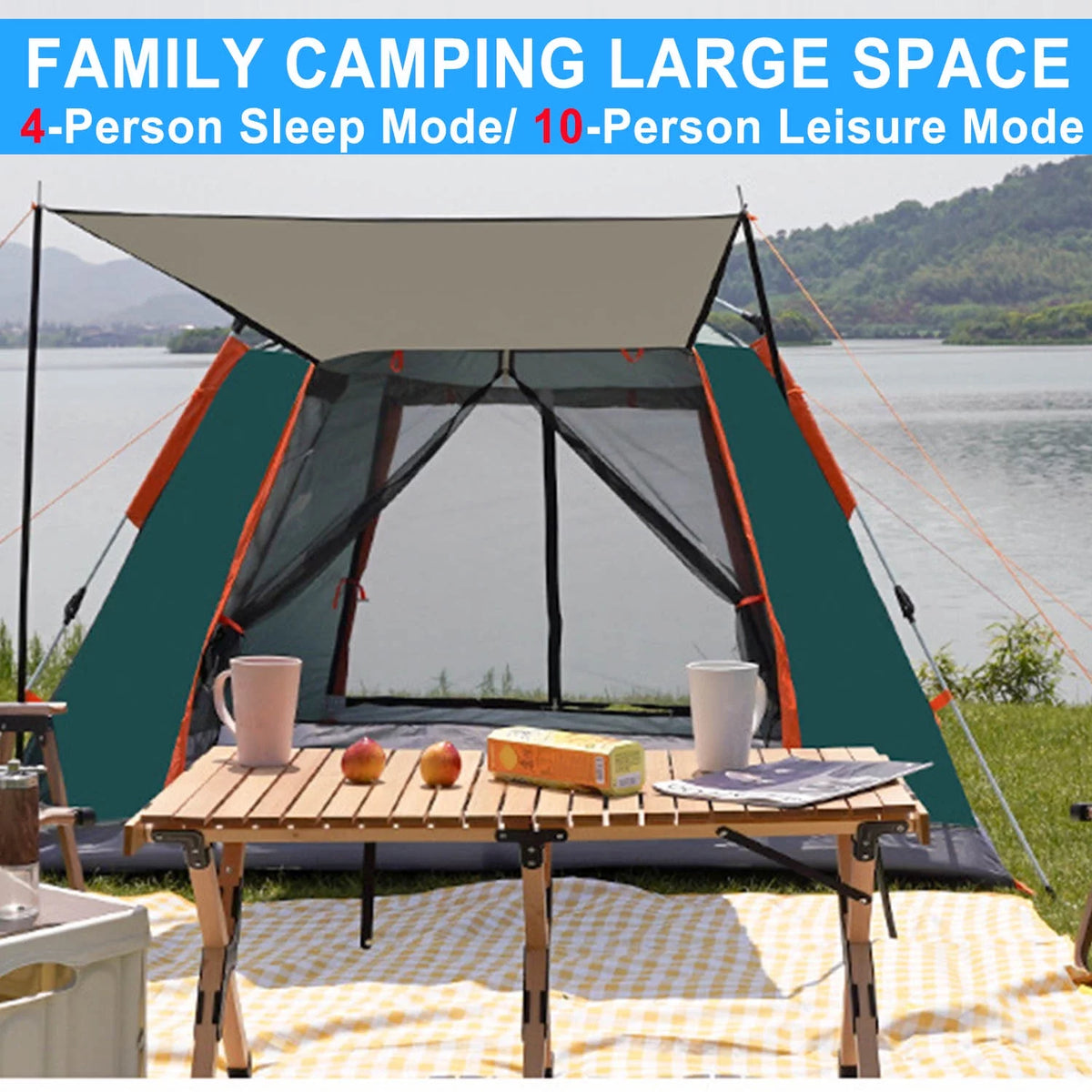 3/4 Person Waterproof Dome Camping Tent with Picnic Mat J576611