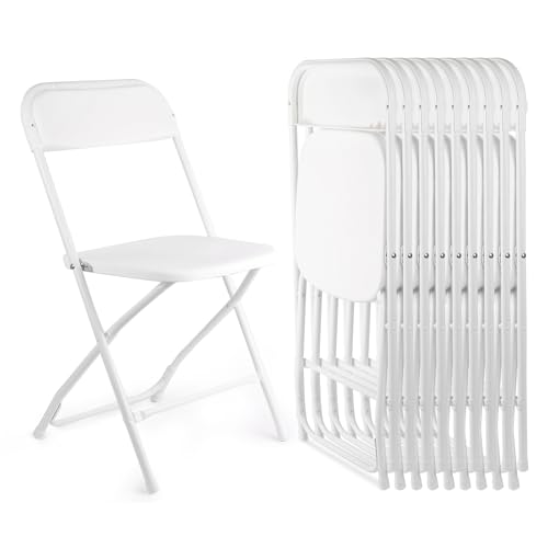 10 Pack White Plastic Folding Chairs 400lbs Capacity H487019