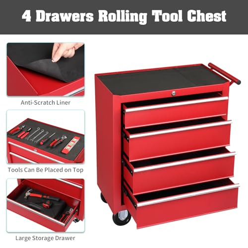 4 Drawer Rolling Metal Tool Chest with Lock J689