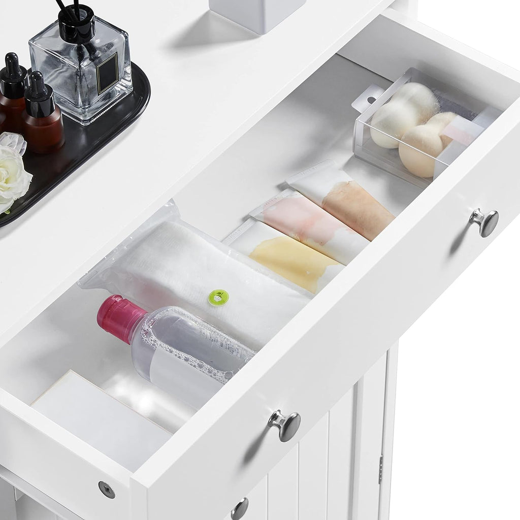 White 23.6in L x 11.8in W x 31.5in H Wooden Bathroom Cabinet with 1 Drawer 2 Doors and Adjustable Shelf M97678