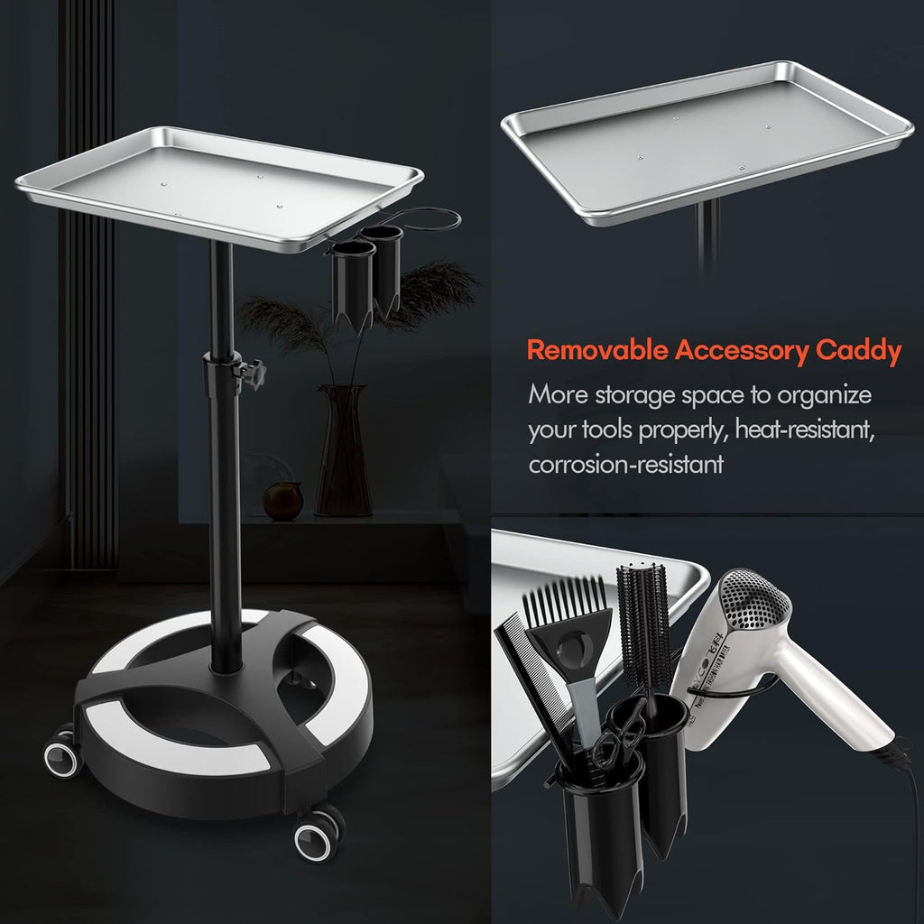 Adjustable Height Aluminum Salon Tray Cart with Accessory Caddy B18025