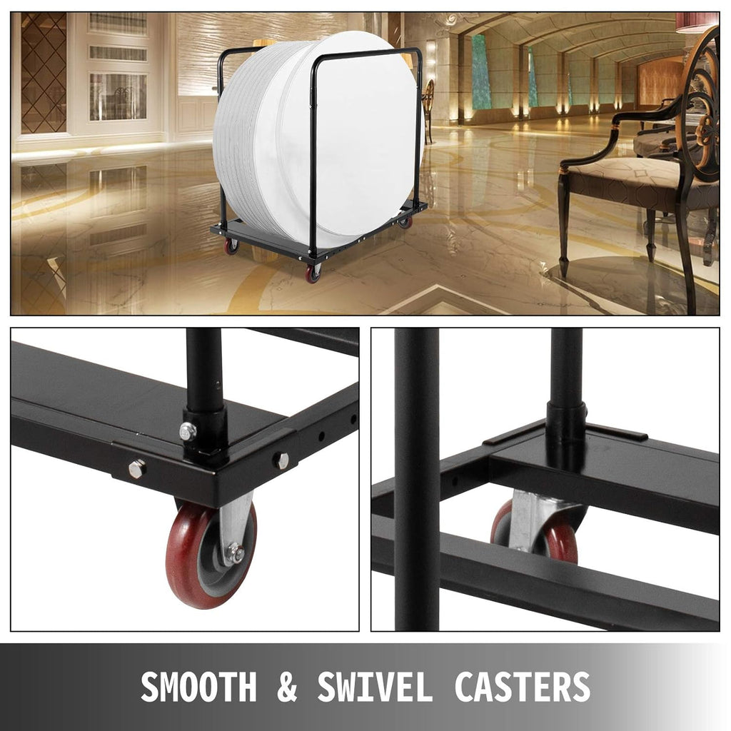 Black Folding Cart Steel Frame Rolling Casters 10 Table Capacity W845843