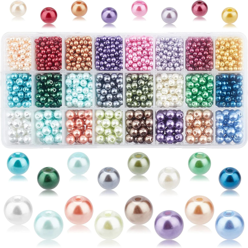 Pearlized Glass Beads 24 Color 3 Sizes Round Loose Spacer Beads N6359