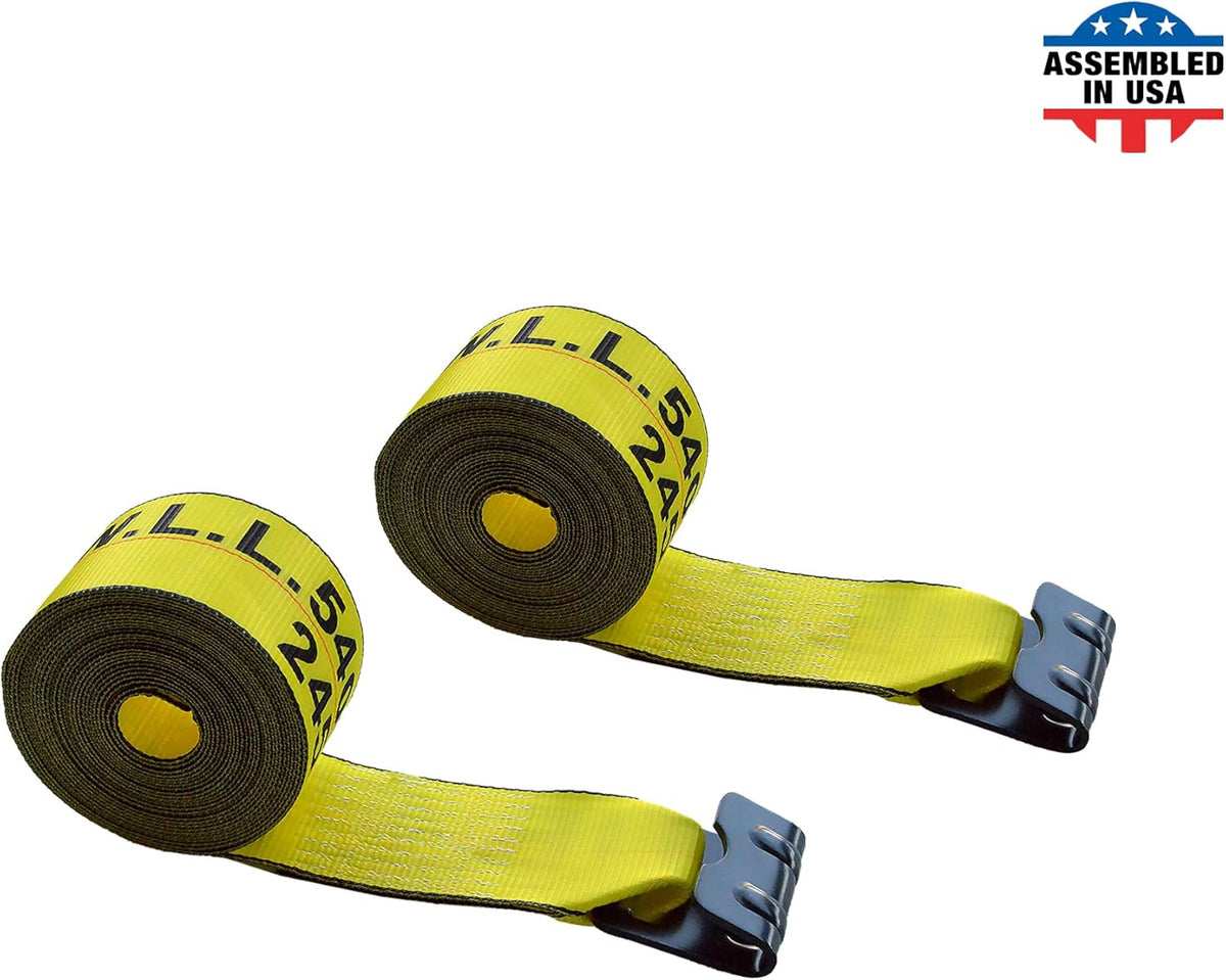 Green Tie Down Straps, Pack of 4, 4 x 60' Heavy Duty Winch Strap with Flat Hooks E20268