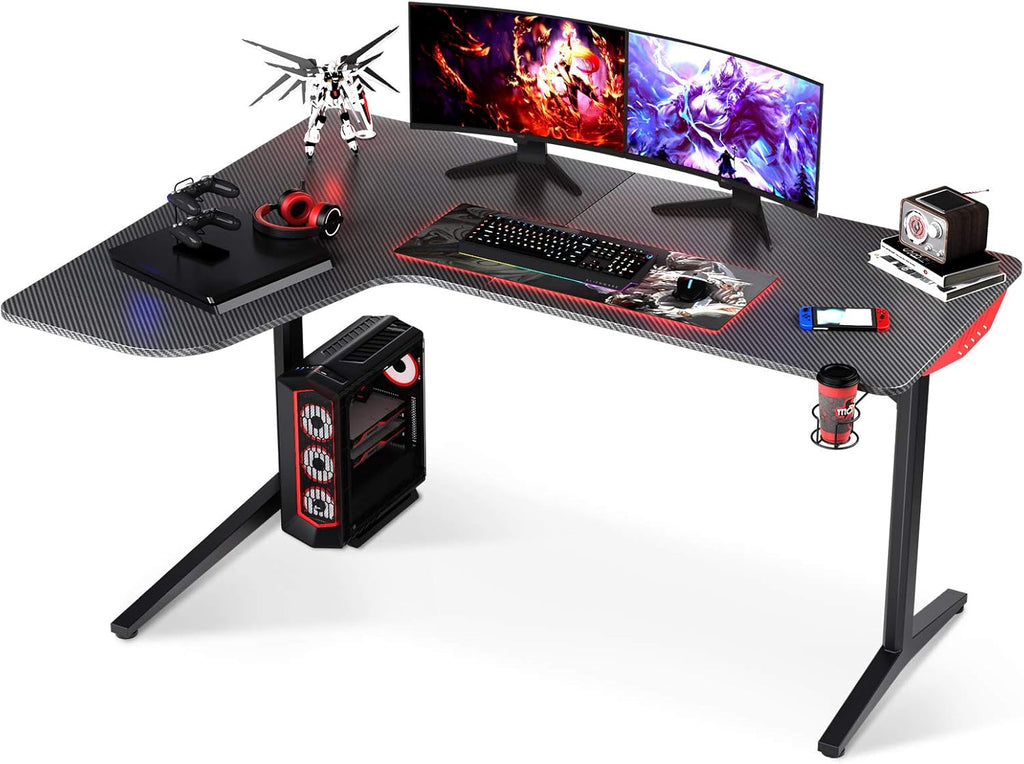 L Shaped Gaming Desk with Mouse Pad and Cup Holder H196
