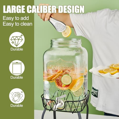 2 Gallon Glass Beverage Dispenser with Stand and Lid A15213