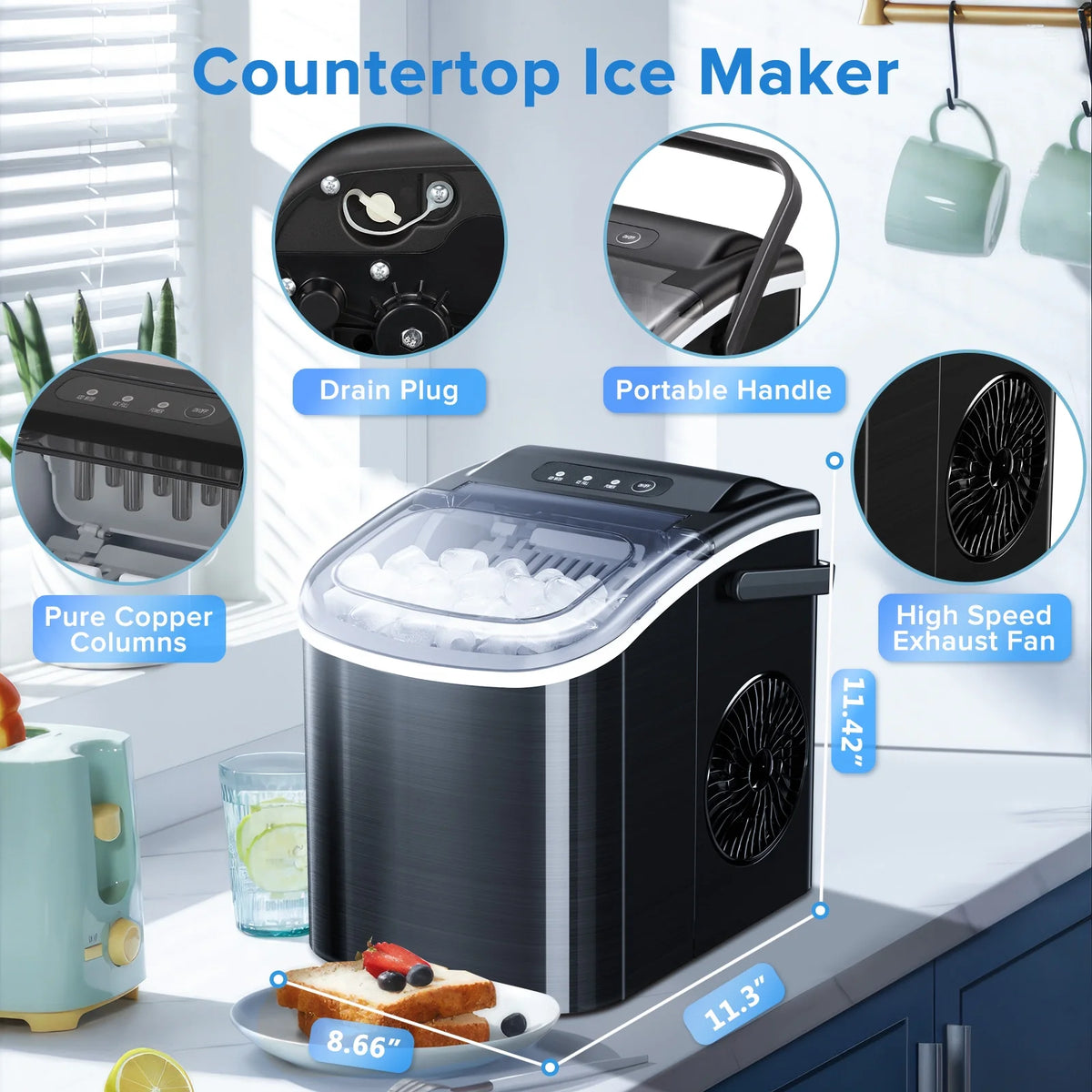 Portable Countertop Ice Maker 26lbs/24H Stainless Steel Black X71648