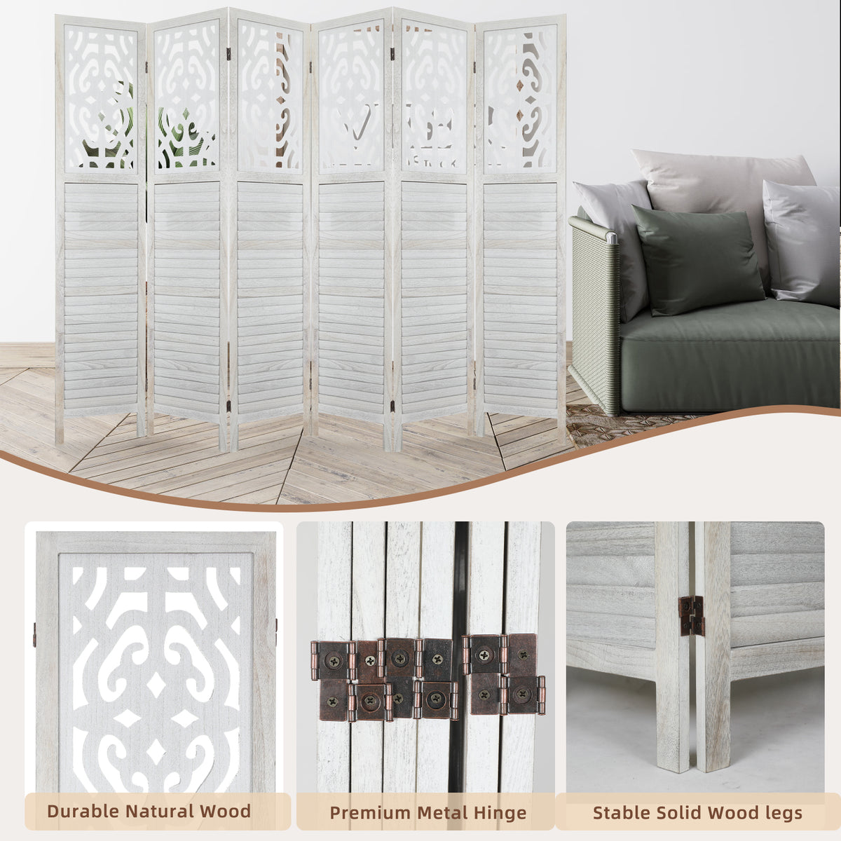 White 6 Panel Room Divider E84693