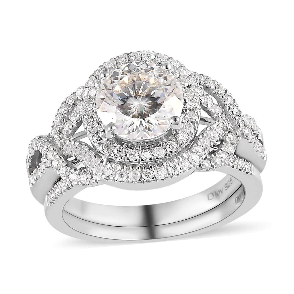 Moissanite Round 925 Sterling Silver Platinum Plated Stackable Ring Size 7 Ct 2.46 P1864