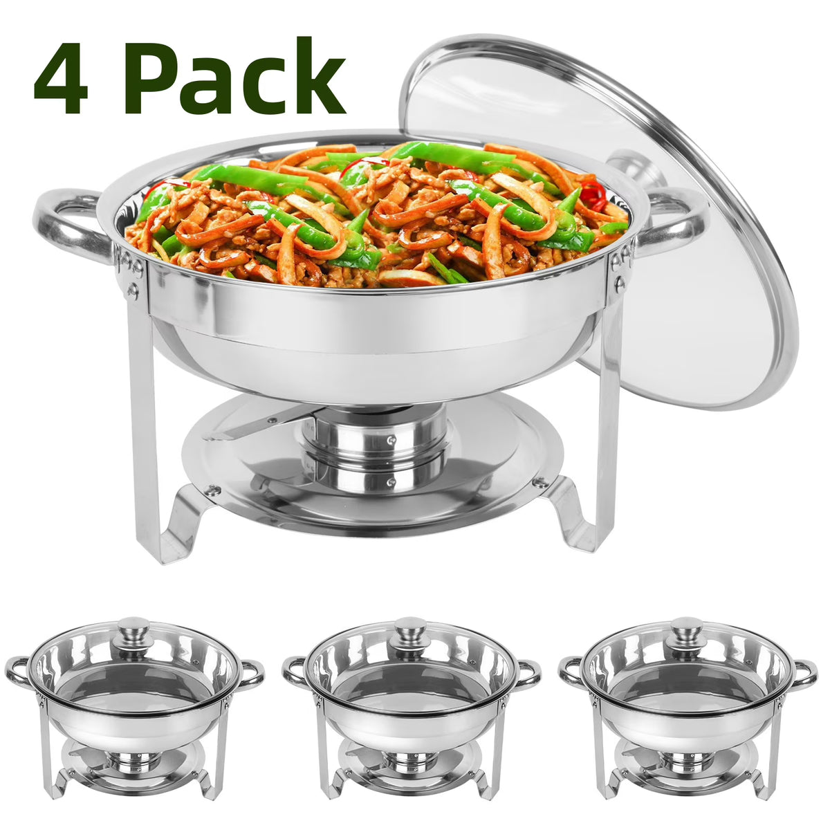 5Qt 4 Packs Stainless Steel Chafing Dish Set with Glass Lid H8073