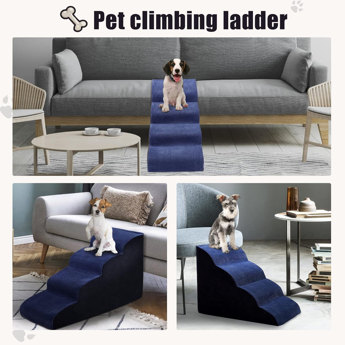 Navy Blue 4 Tiers Foam Dog Stairs C3388