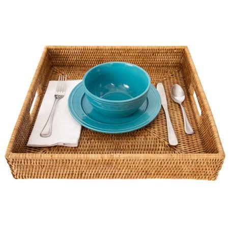 Rattan Square Serving Tray with Cutout Handles, 16x16x3, Brown T74972
