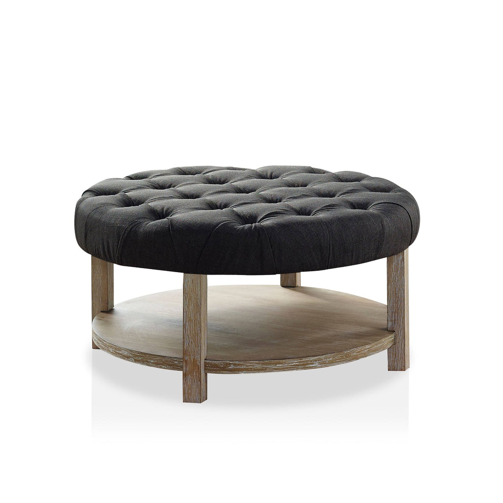 Dark Grey Round Button Tufted Ottoman L54619