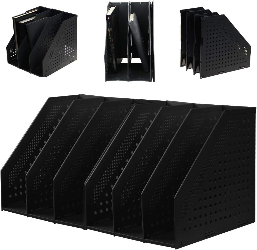 Gray 2Pcs Collapsible Magazine File Holder with 3 Vertical Compartments Q763085