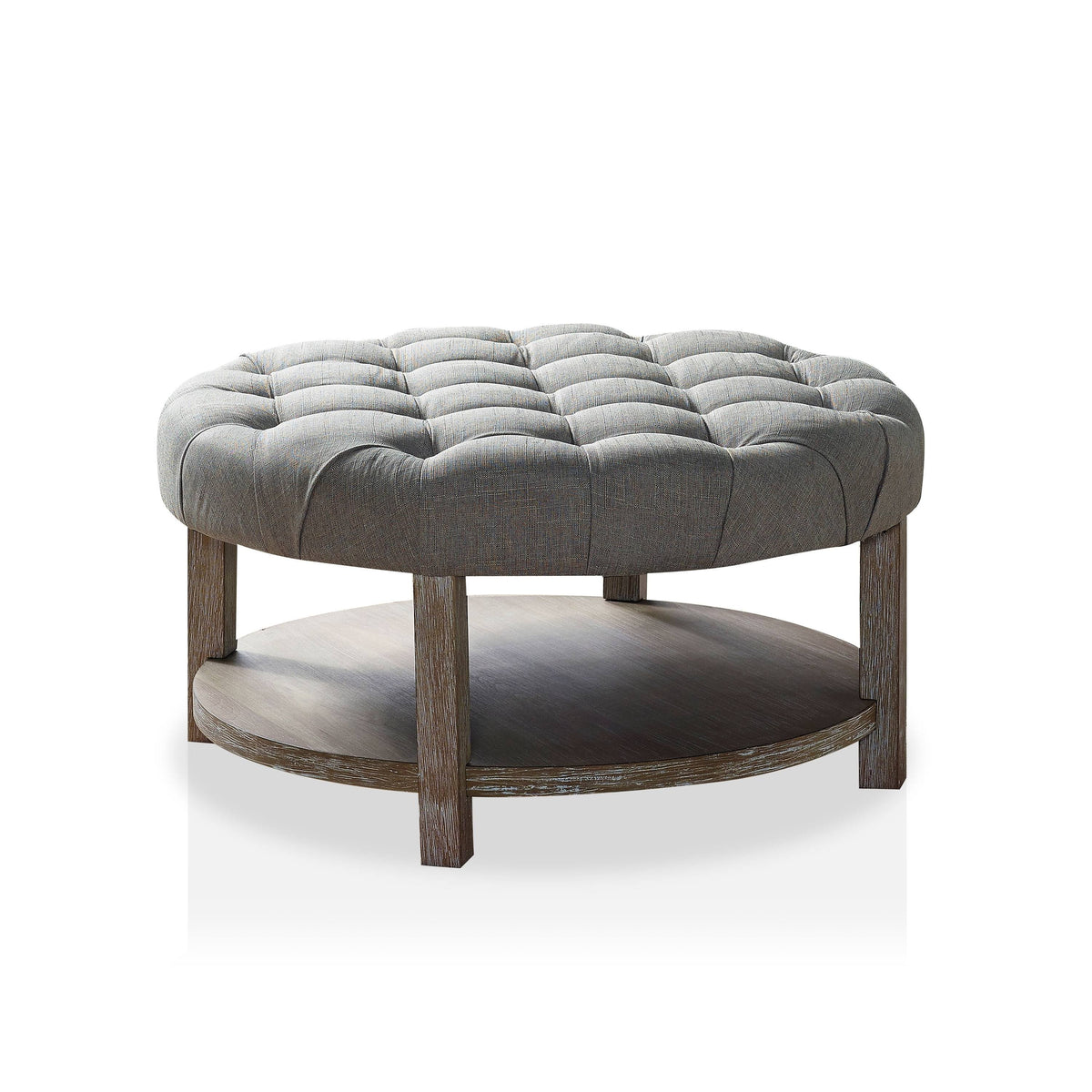 Dark Grey Round Button Tufted Ottoman L54619