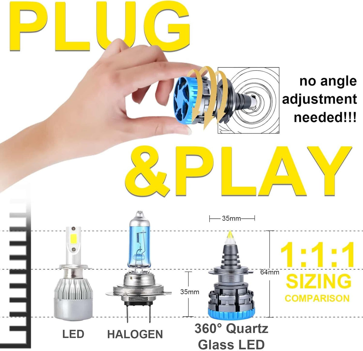 H7 LED Headlight Bulbs, 6000K Cool White, 20000LM, Pack of 2 B250634