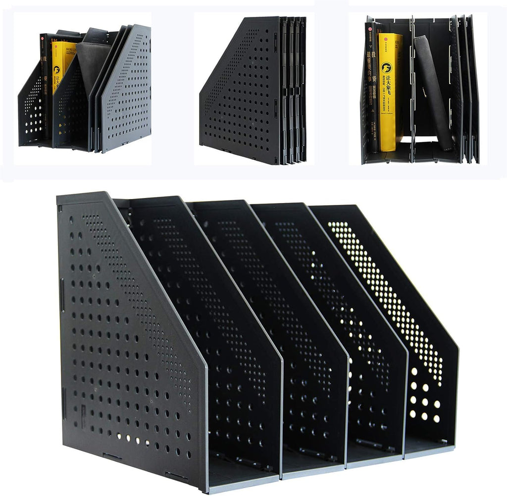 Gray 2Pcs Collapsible Magazine File Holder with 3 Vertical Compartments Q763085