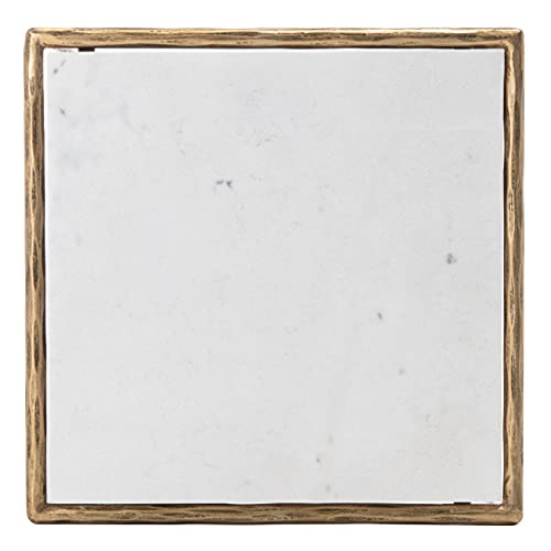 Brass Metal Tempered Glass Top Square End Table U26973