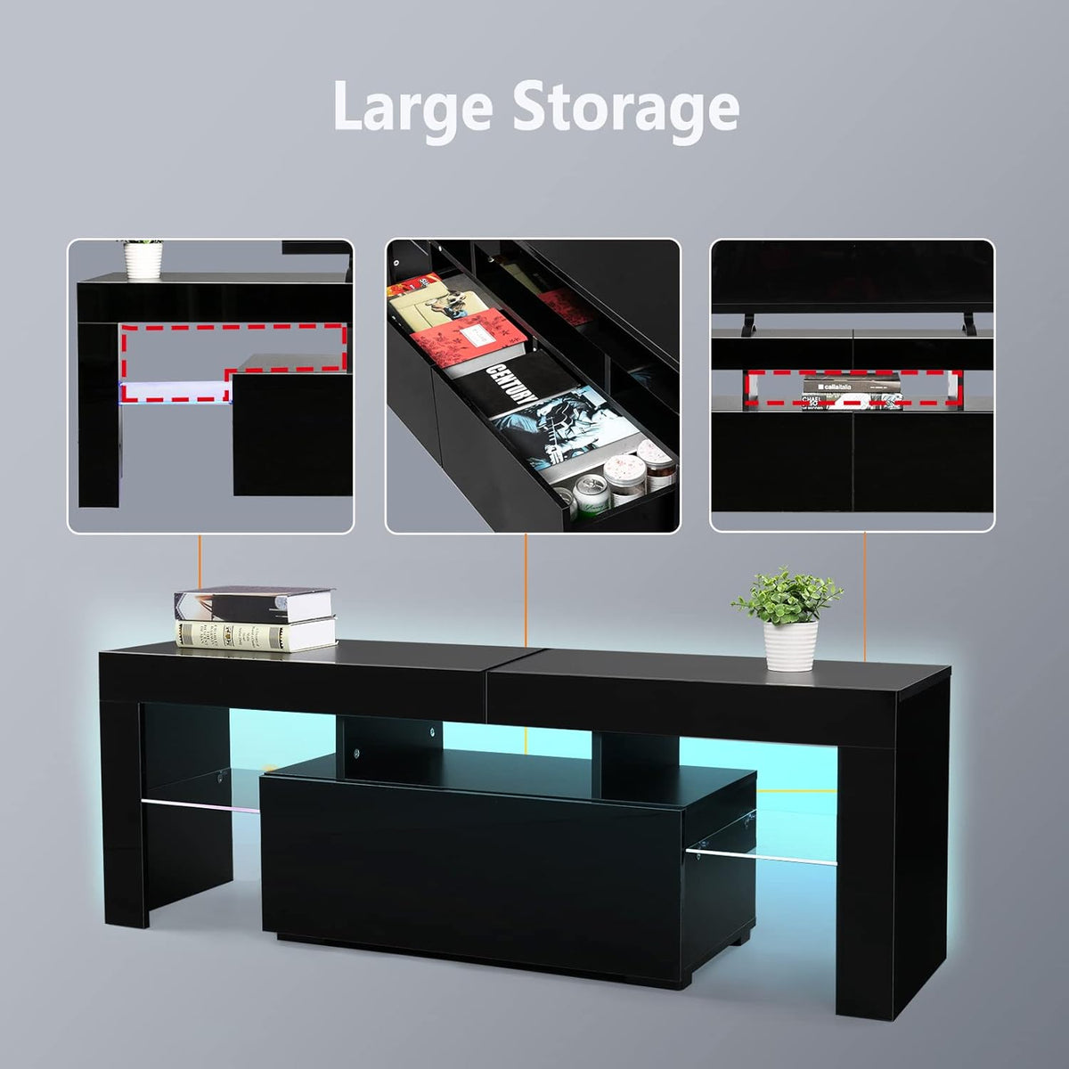 Black LED TV Stand, 51'' x 14'' x 18'' I5718