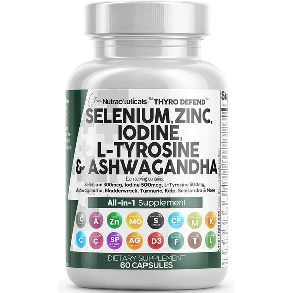 Selenium Zinc Iodine L Tyrosine Ashwagandha 60 Capsules H3190