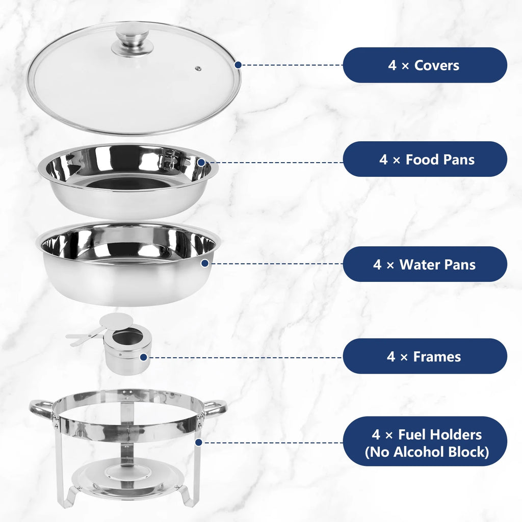 5Qt 4 Packs Stainless Steel Chafing Dish Set with Glass Lid H8073