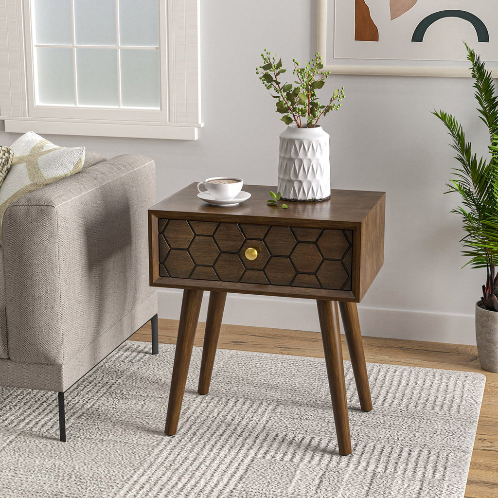 Brown MDF Nightstand with Drawer V237864