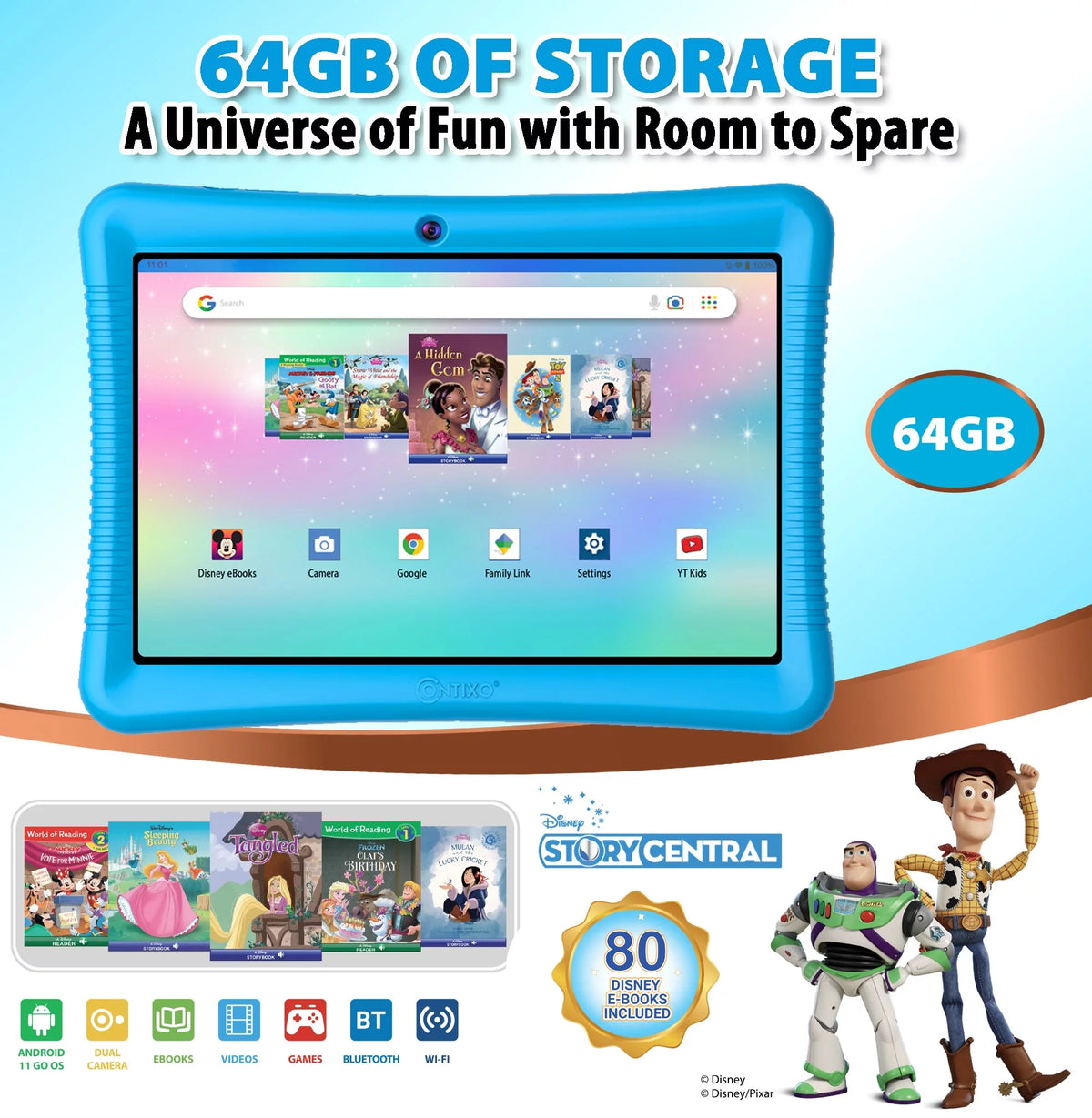 10" Android Kids Tablet and Smart Watch Bundle 64GB, Blue M3279