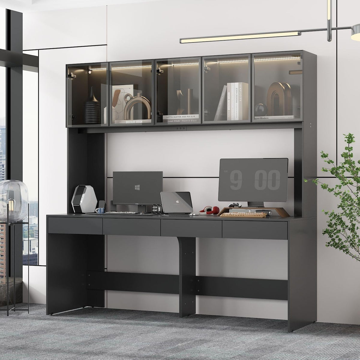 Large Office Desk with 4 Drawers Black Q193044