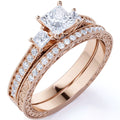 18K Rose Gold over Silver Three Stone Ring Set G231