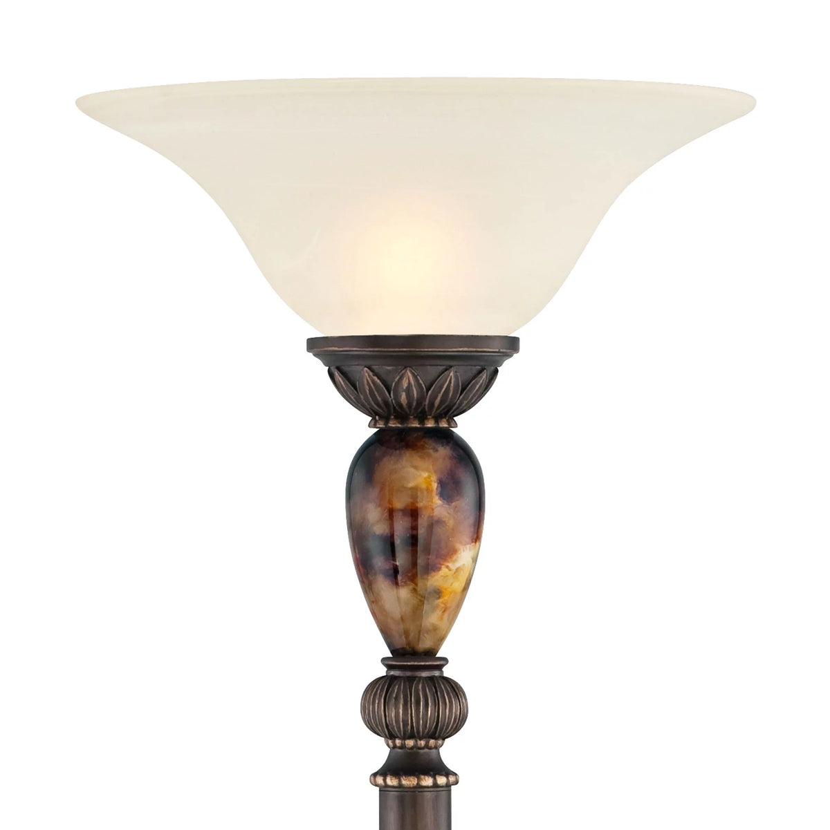Vintage Torchiere Floor Lamp 72" Tall Bronze Frosted Glass Shade F1714