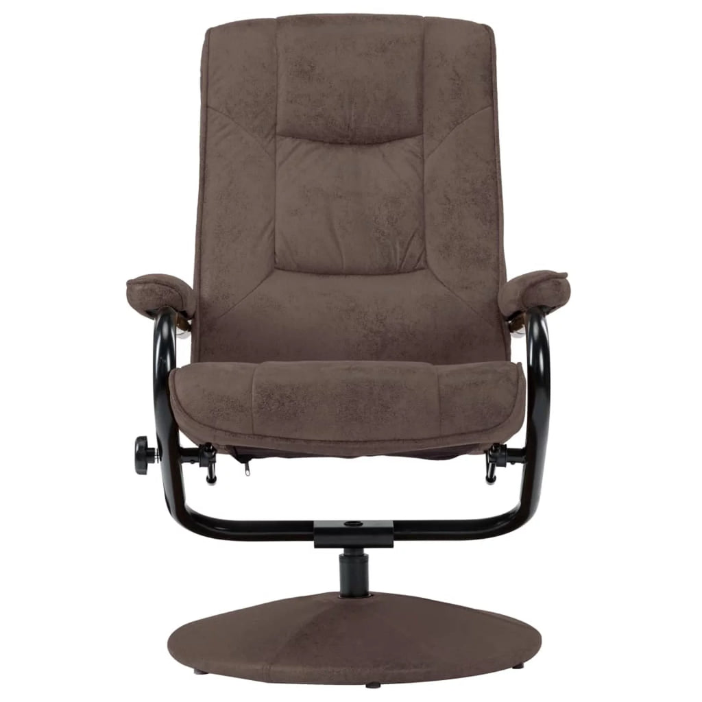 Brown Faux Suede Leather Swivel Recliner with Ottoman C54839