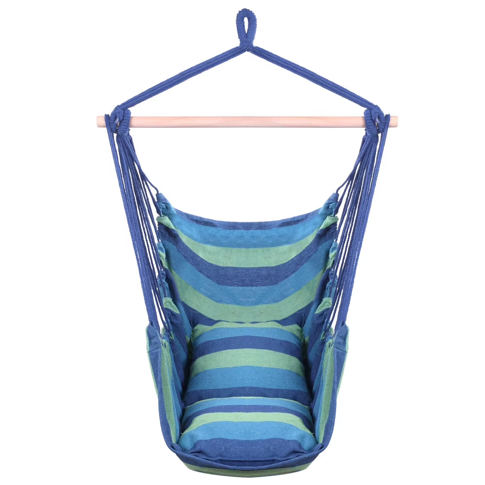 Portable Hammock Chair Porch Swing Camping Blue Strip Y84447