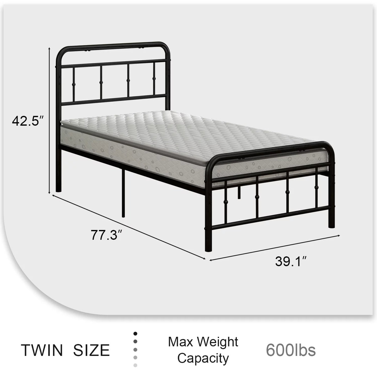 Twin Size Metal Bed Frame with Headboard and Footboard I206