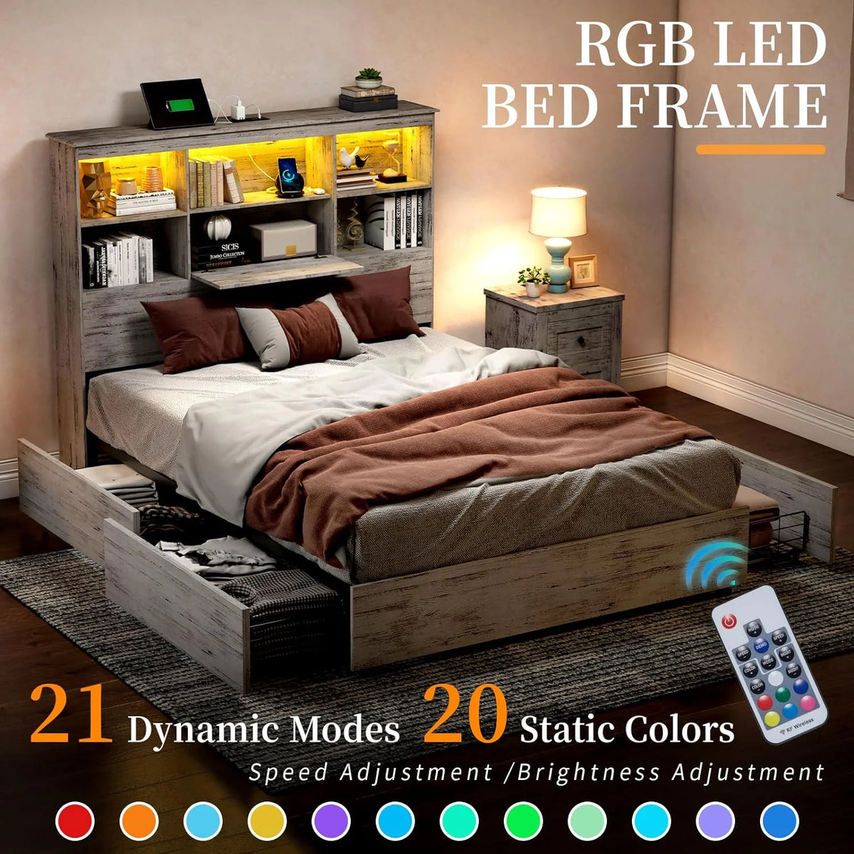 Queen Size Wood Storage Bed with 4 Drawers C34360