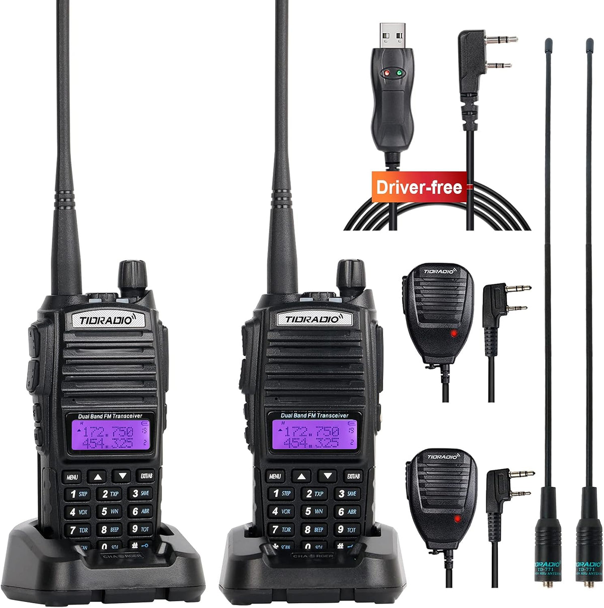 2PCS Dual Band Ham Radio Handheld with Programming Cable and Long Antenna G47999