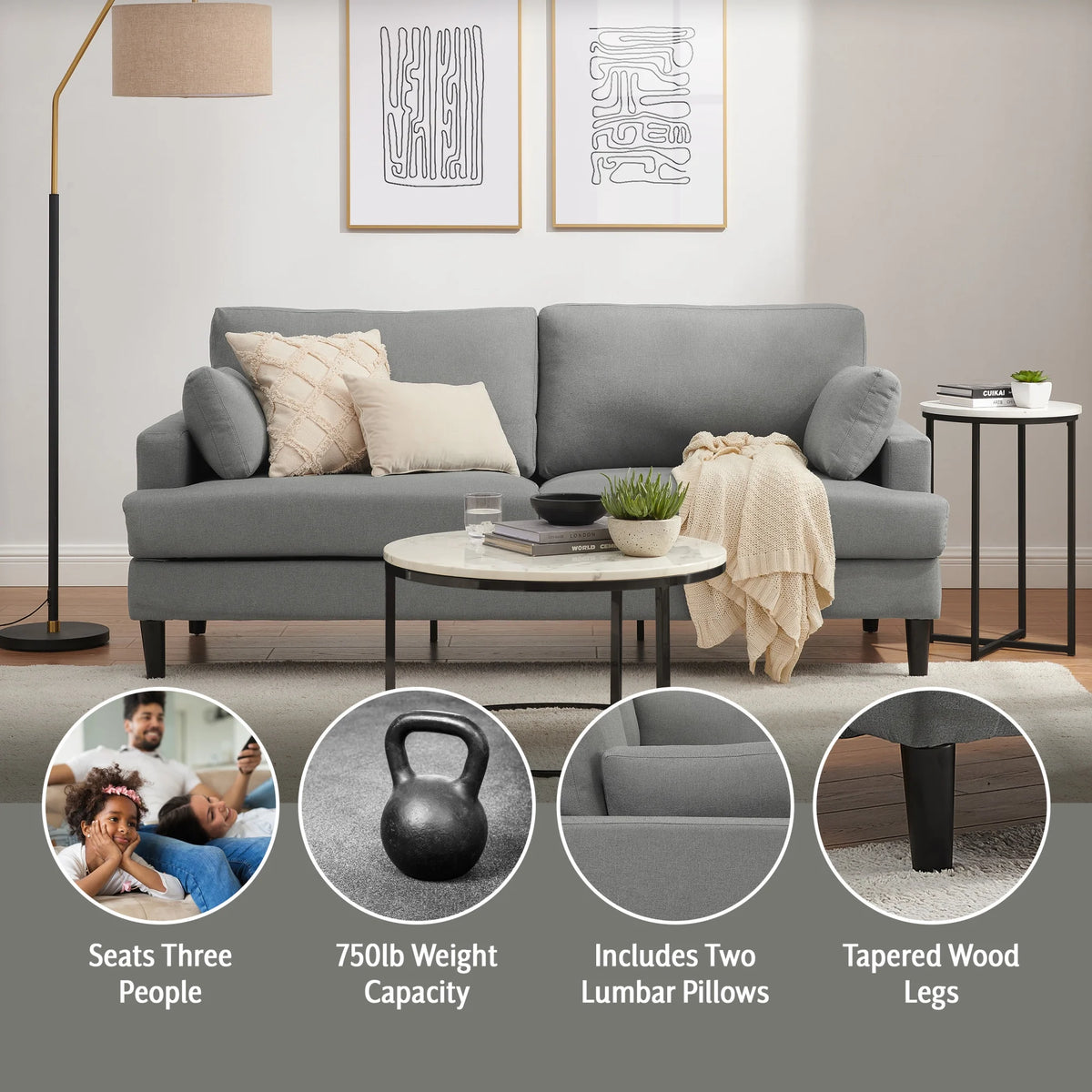 Mid Modern Sofa Smoke Grey C6898