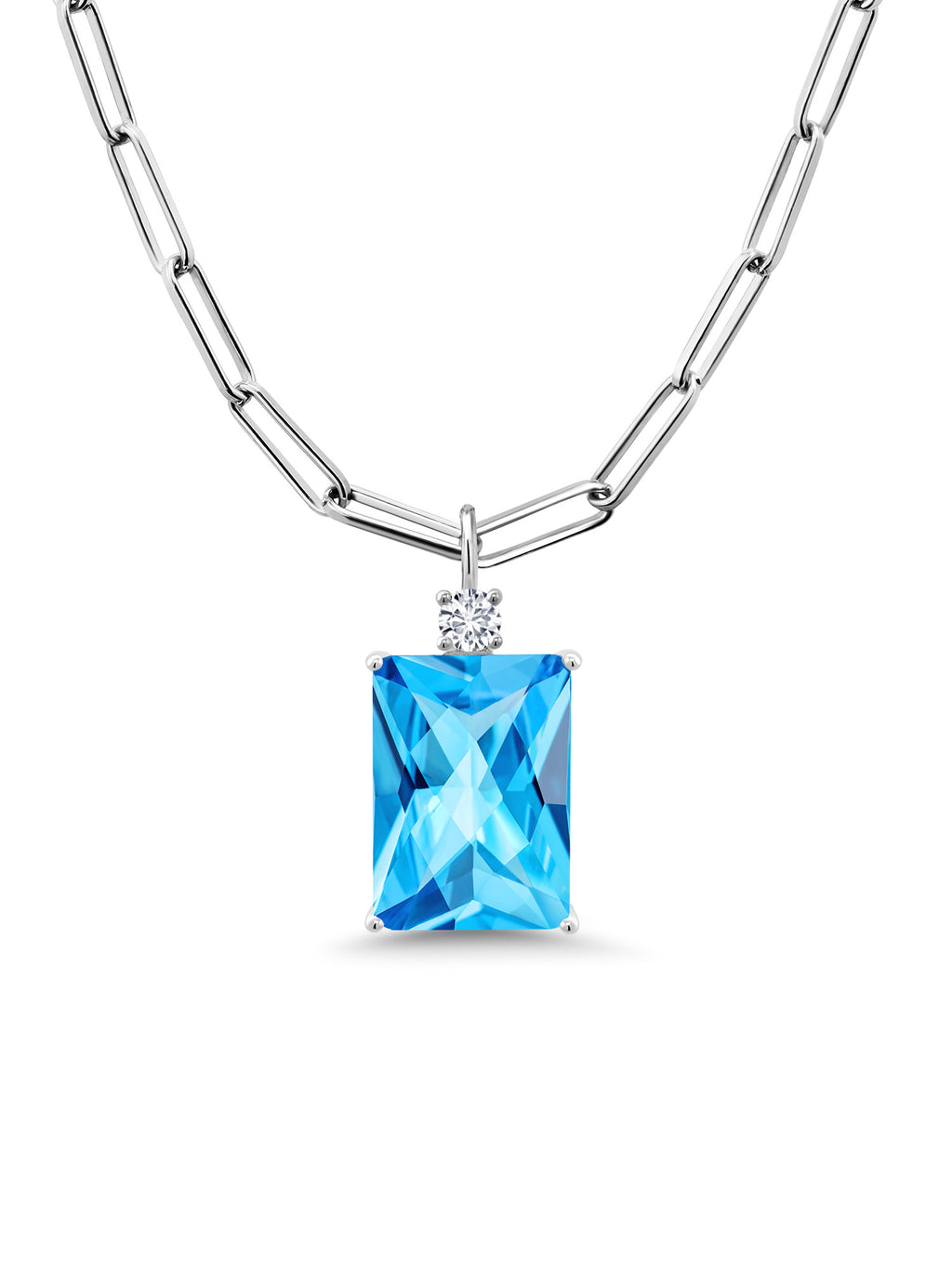 15.27 Ct Swiss Blue Topaz Sterling Silver Pendant with Chain X99561