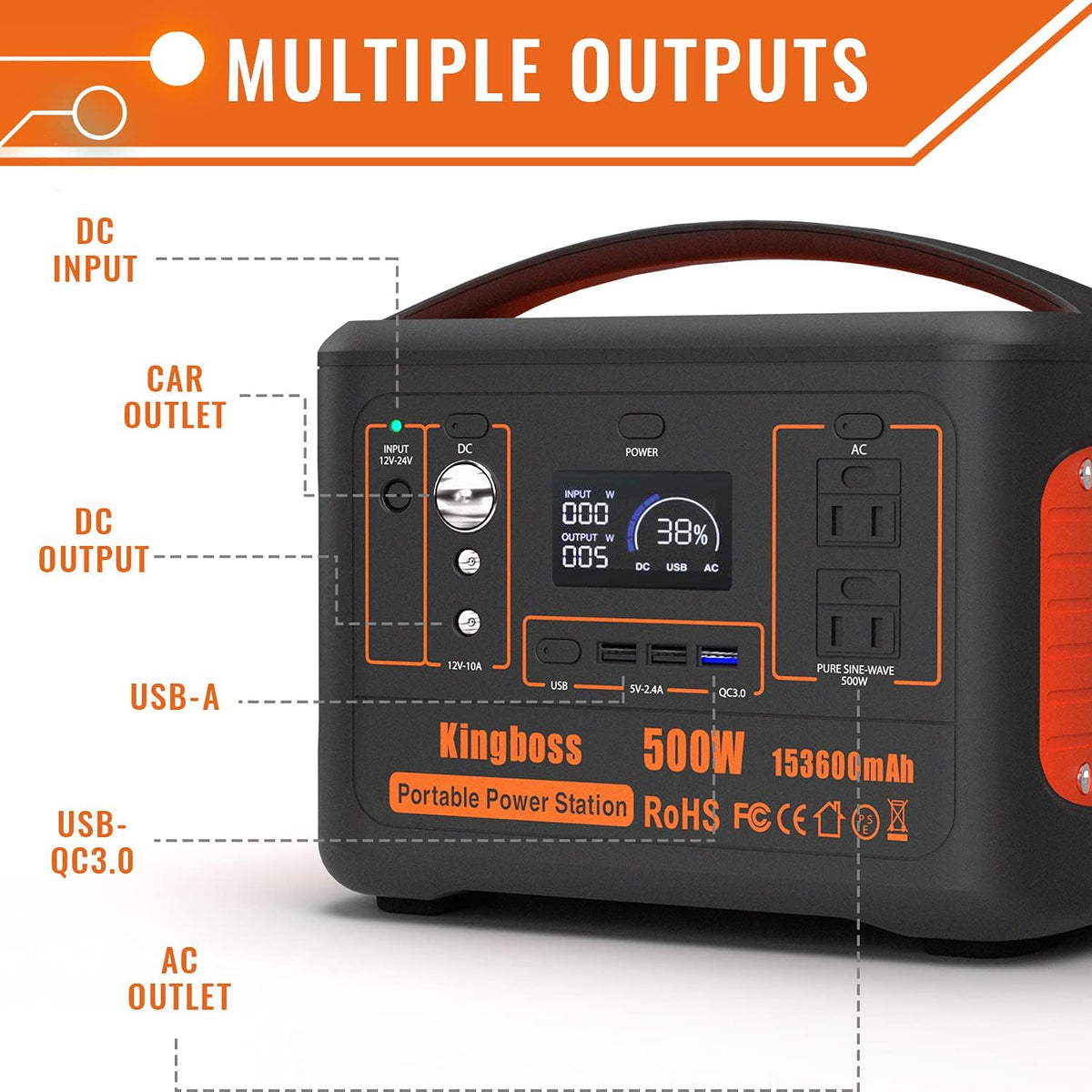 Portable Power Station 500W 568WH Lithium Battery A639408