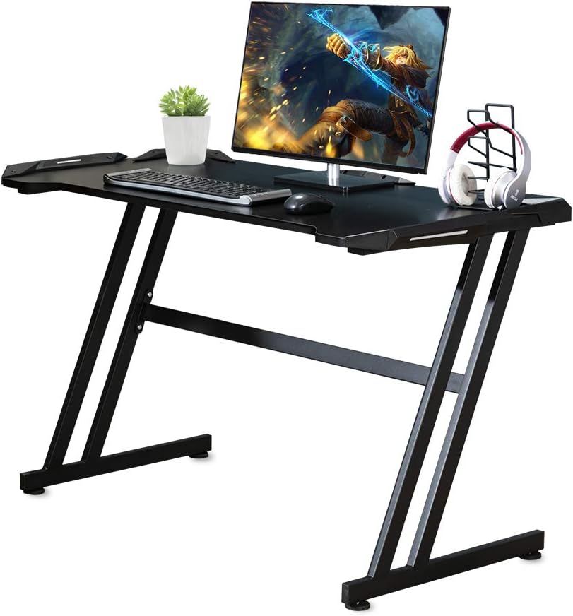 47 Ergonomic Z Shape Gaming Desk with Carbon Fiber Surface I56477