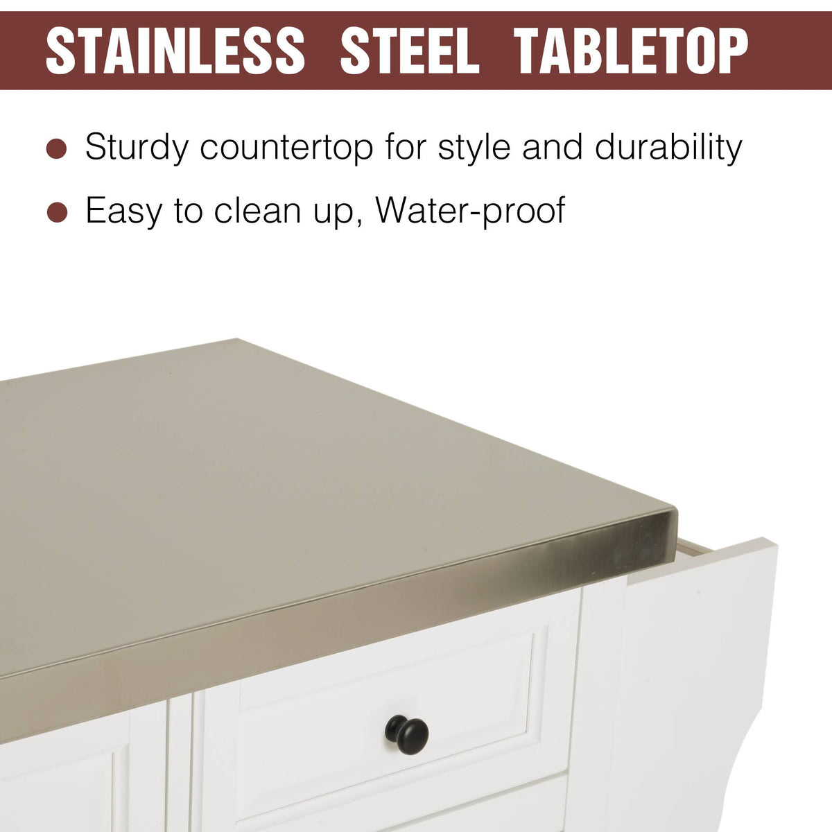 White Rolling Kitchen Island Cart with Wheels C7263