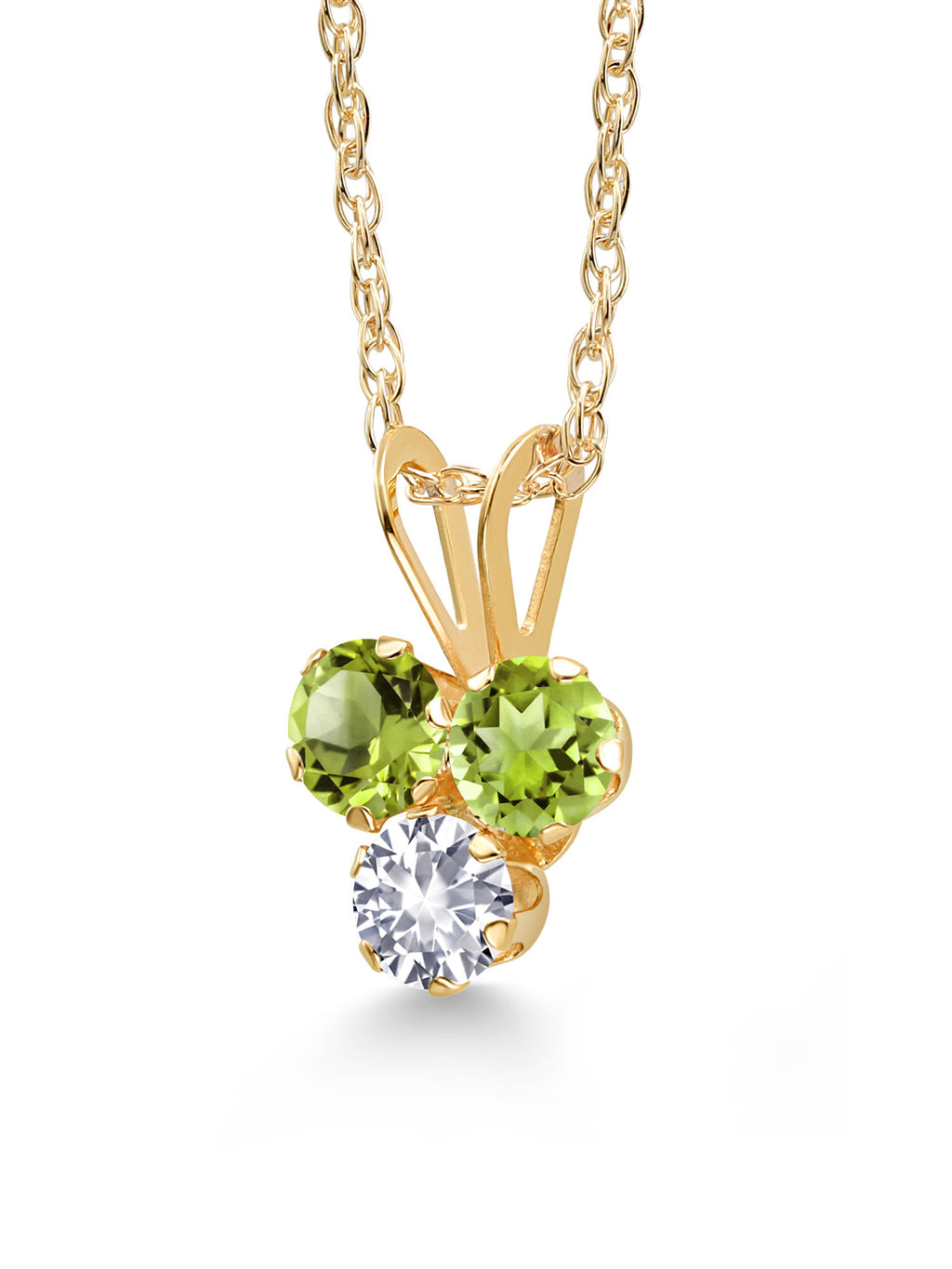 14K Yellow Gold Green Peridot and White Created Sapphire 3-Stone Pendant Necklace F755263