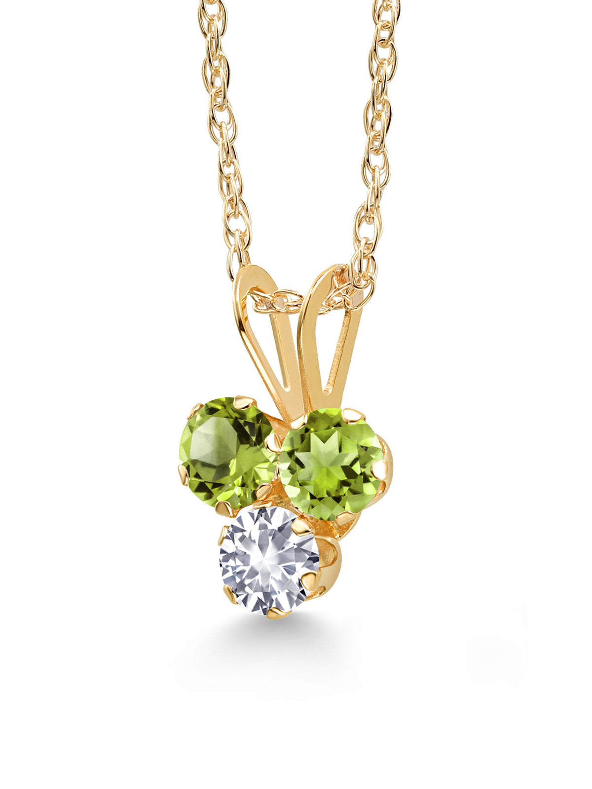 14K Yellow Gold Green Peridot and White Created Sapphire 3-Stone Pendant Necklace F755263