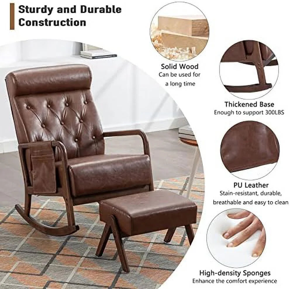 Mid-Century Upholstered Glider Rocker with Ottoman D667