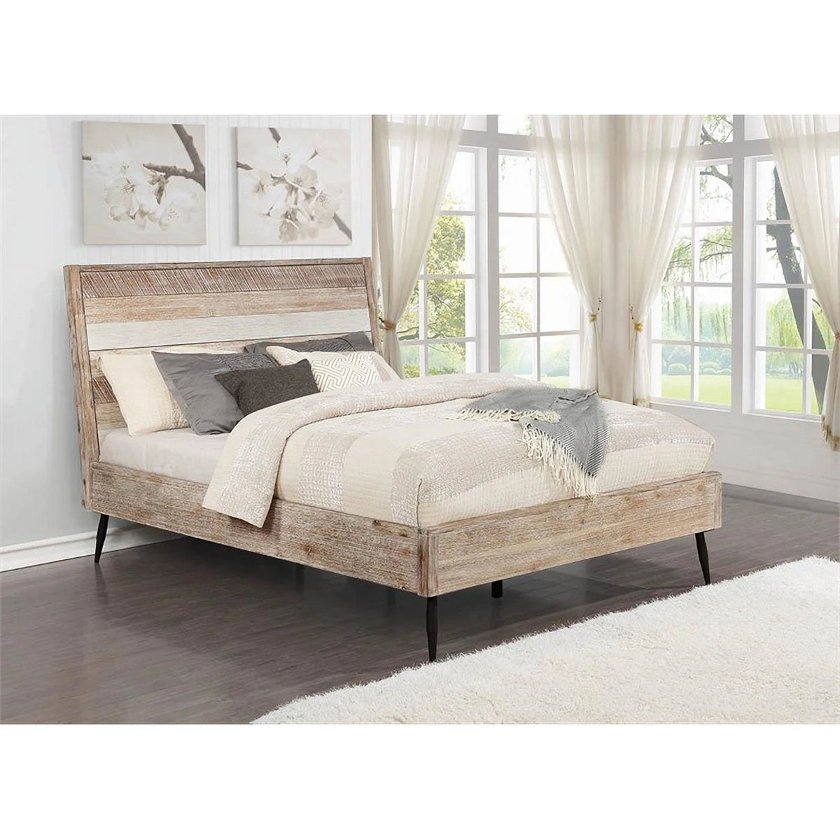 Brown Wood Eastern King Platform Bed D587