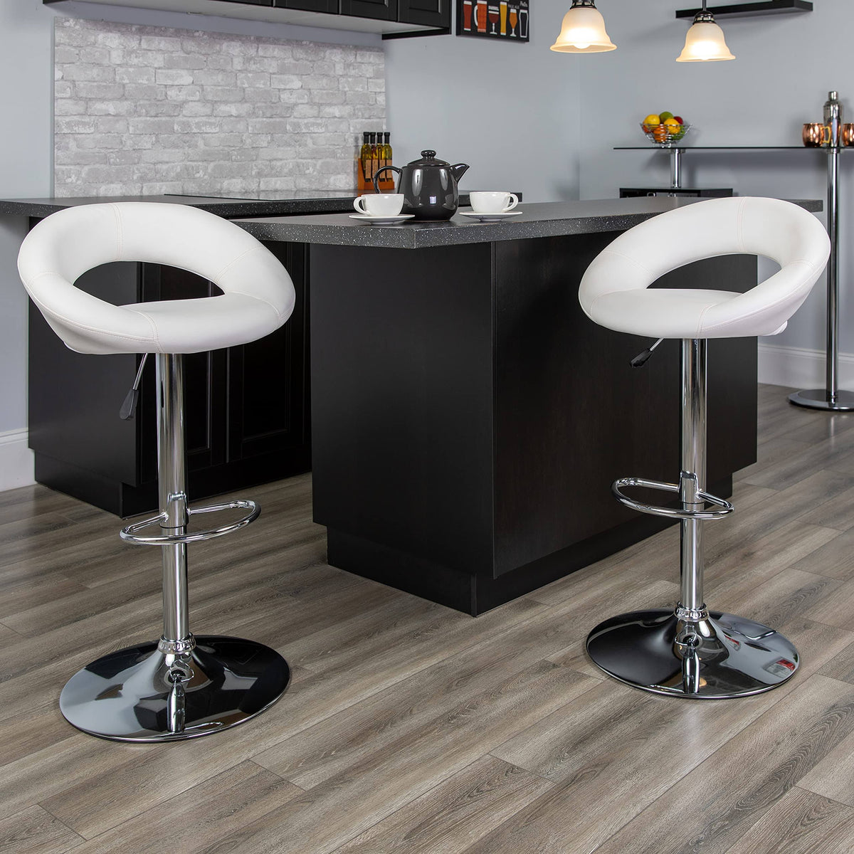White Vinyl Adjustable Height Barstool with Chrome Base Q714