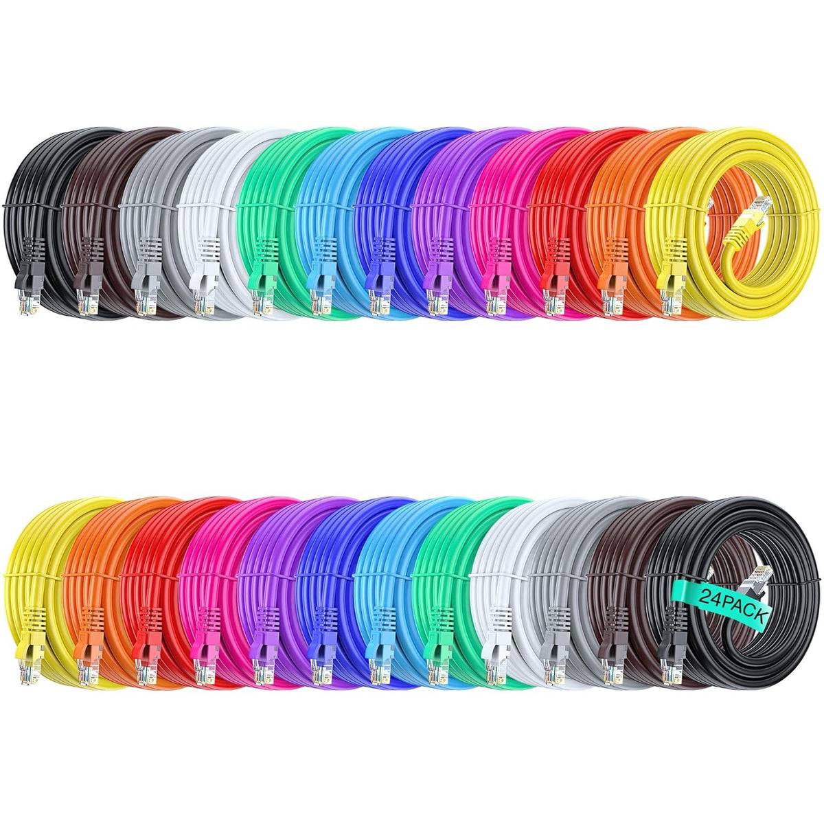 Cat6 Ethernet Cable 10ft Pure Copper LAN UTP RJ45 Network Cable Multicolor 24 Pack Q953327