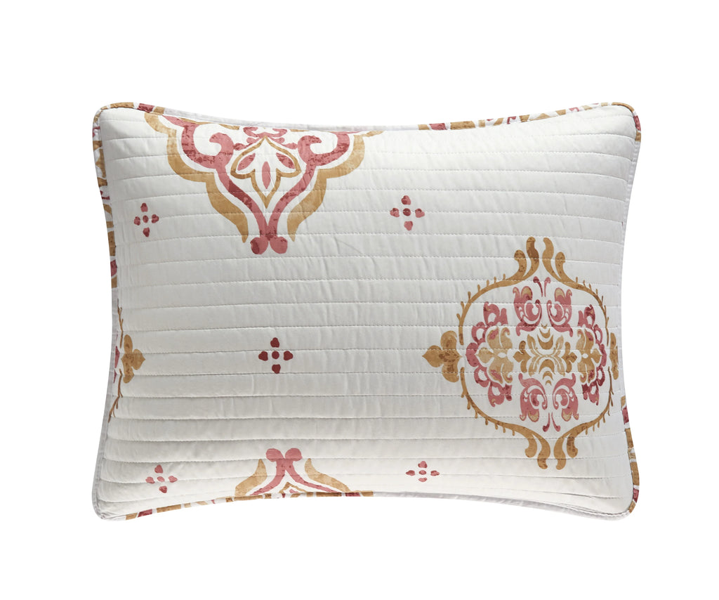 9-Piece Medallion Quilt Set King Coral Gold White P93987