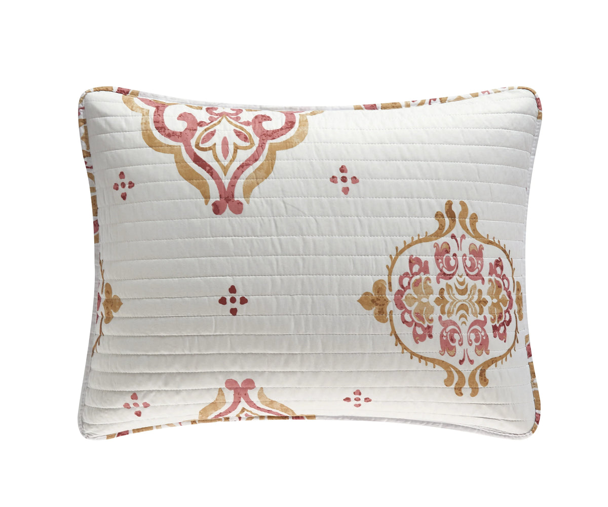 9-Piece Medallion Quilt Set King Coral Gold White P93987