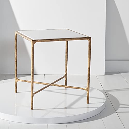 Brass Metal Tempered Glass Top Square End Table U26973