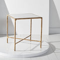 Brass Metal Tempered Glass Top Square End Table U26973